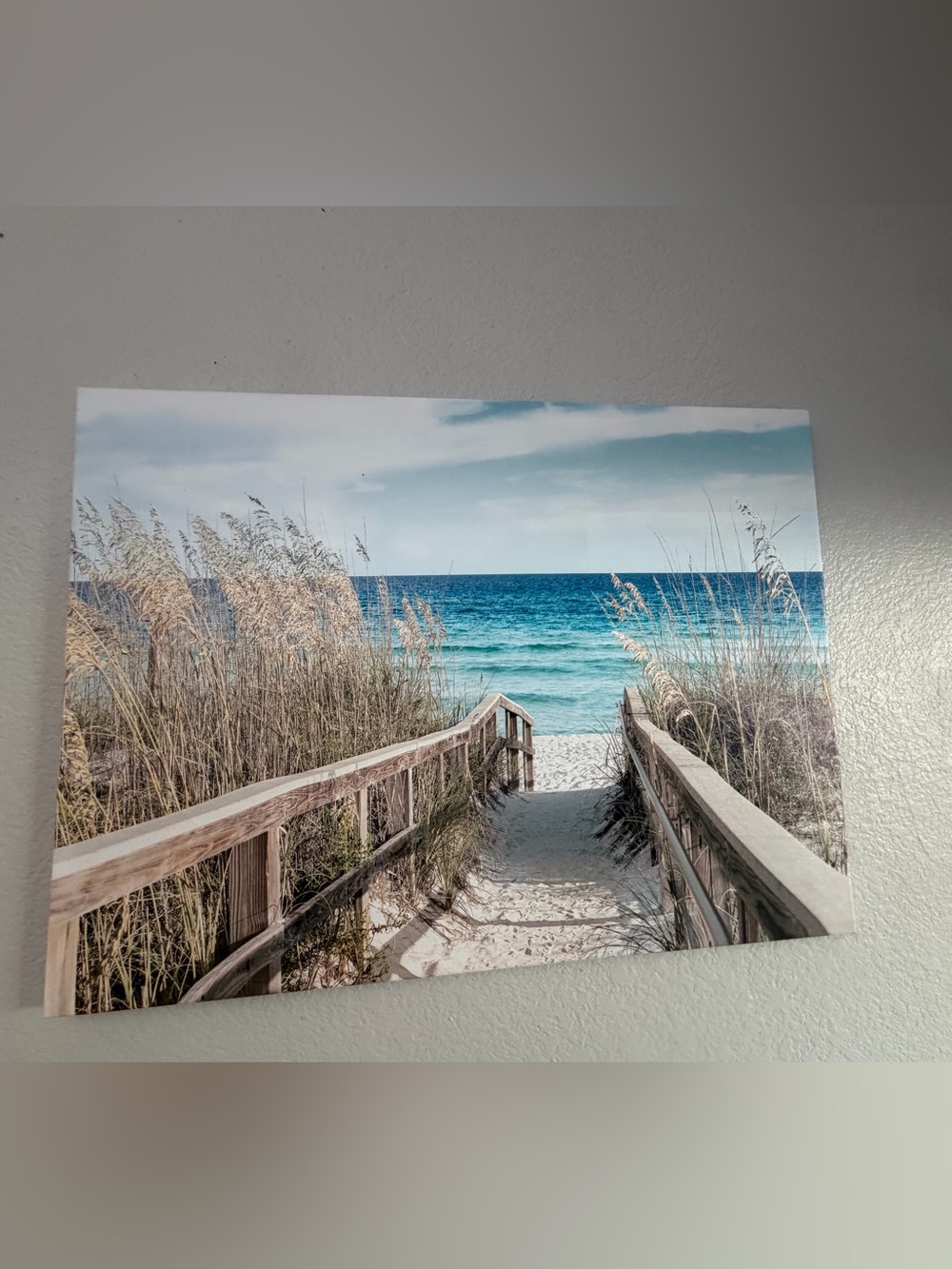 Beach Seascape Coastal Path Canvas Wood Frame Wall Art. 24x18. New